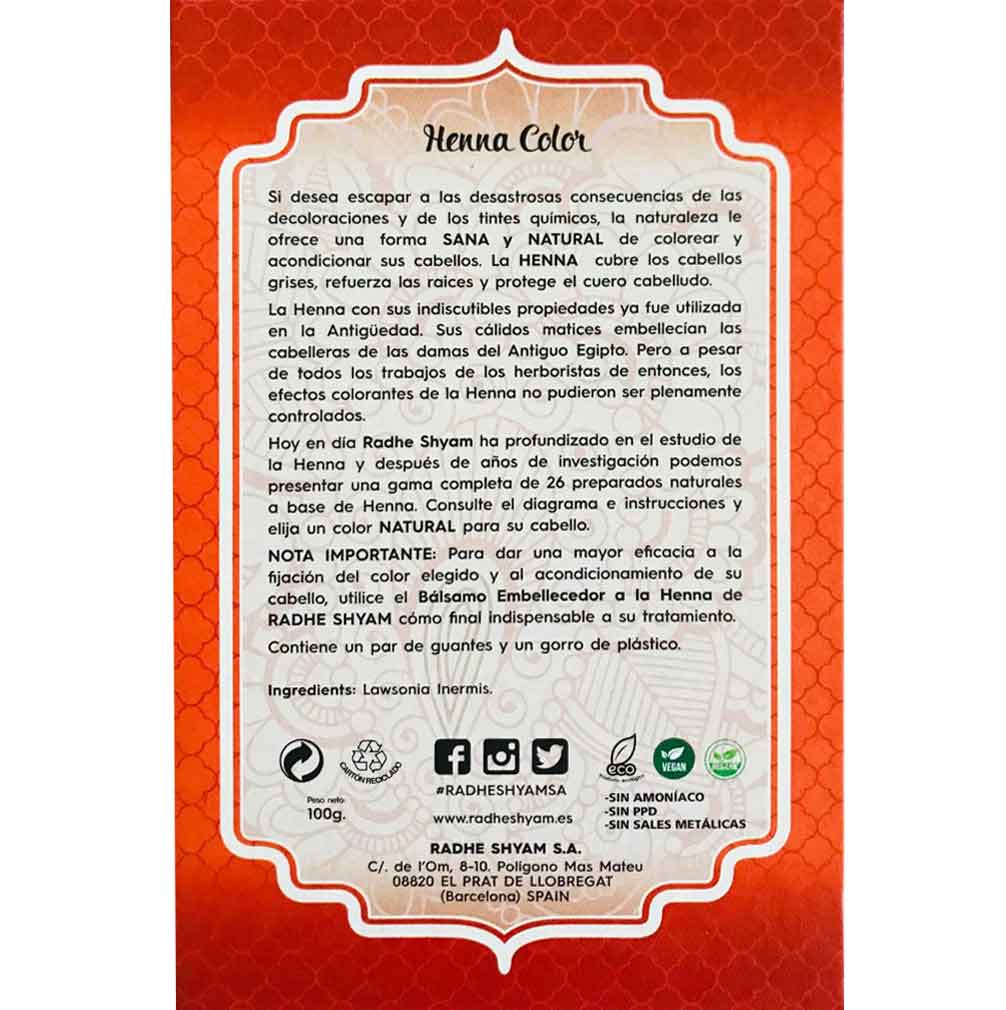 Henna Radhe Cobre Natural Polvo Radhe Shyam